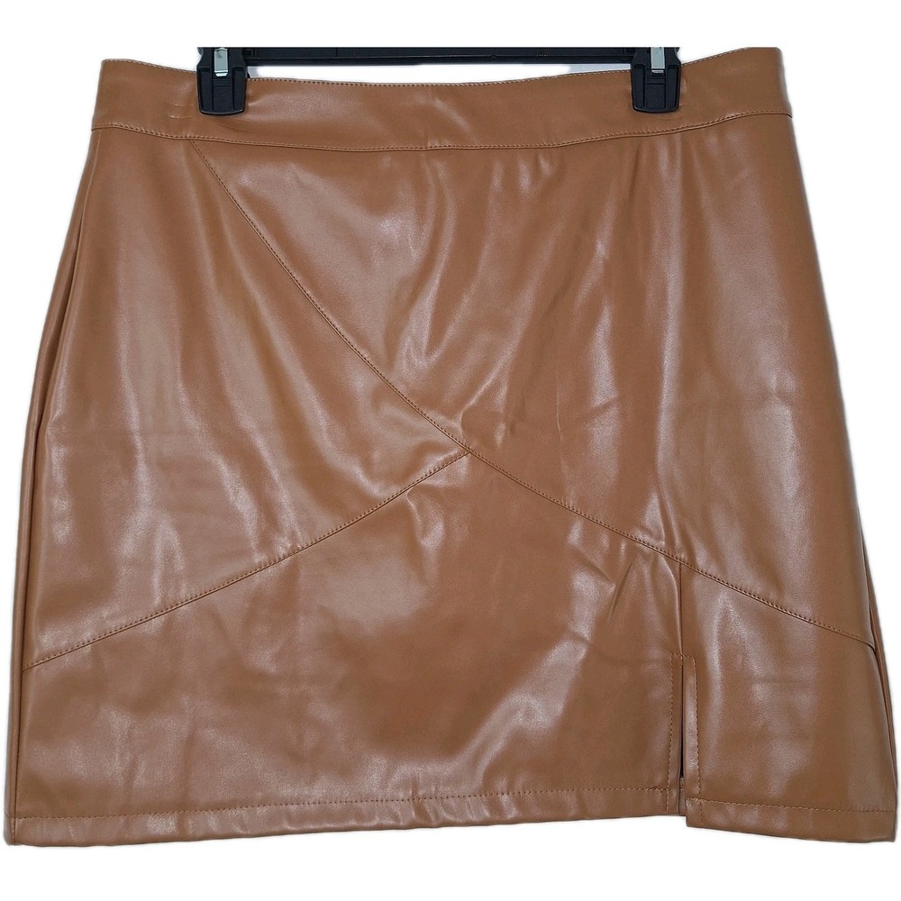 Brown Mini Skirt Women's 33 in"‎ (12-14) L/XL Faux Leather Back Zip
